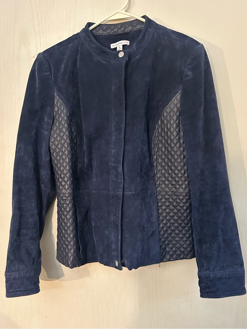 Isaac Mizrahi Live Women’s Size 10 Navy Genuine Leather Moto Jacket Quilted